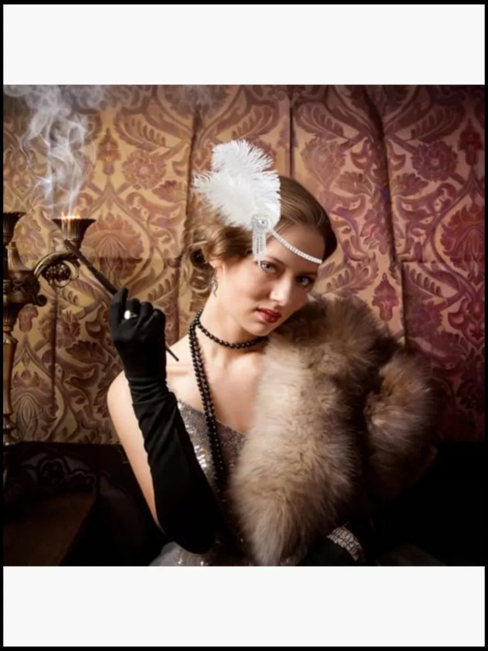 Vintage Flapper Headpiece Roaring 20s Gatsby Headband Feather Crystal Tassels - Picture 3 of 7
